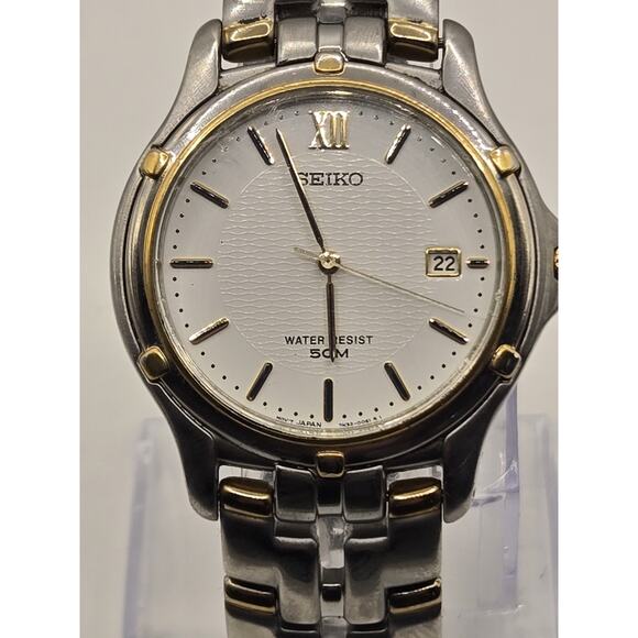 Vintage Seiko Men 7N32-0049 Two Tone Quartz Analog 34mm Watch. 7-7.25" Band. - Picture 1 of 14